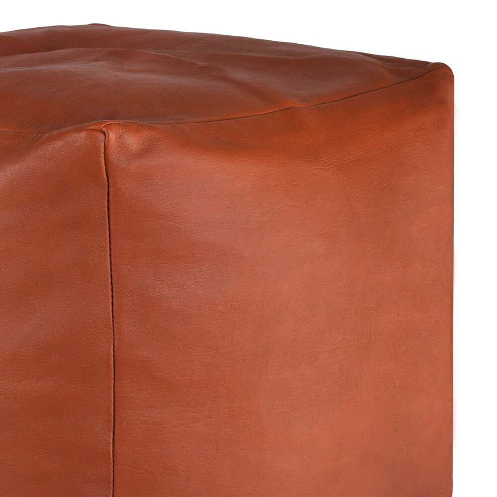 NWT Saddle Tan Moroccan Leather Pouf Ottoman - Picture 3 of 4